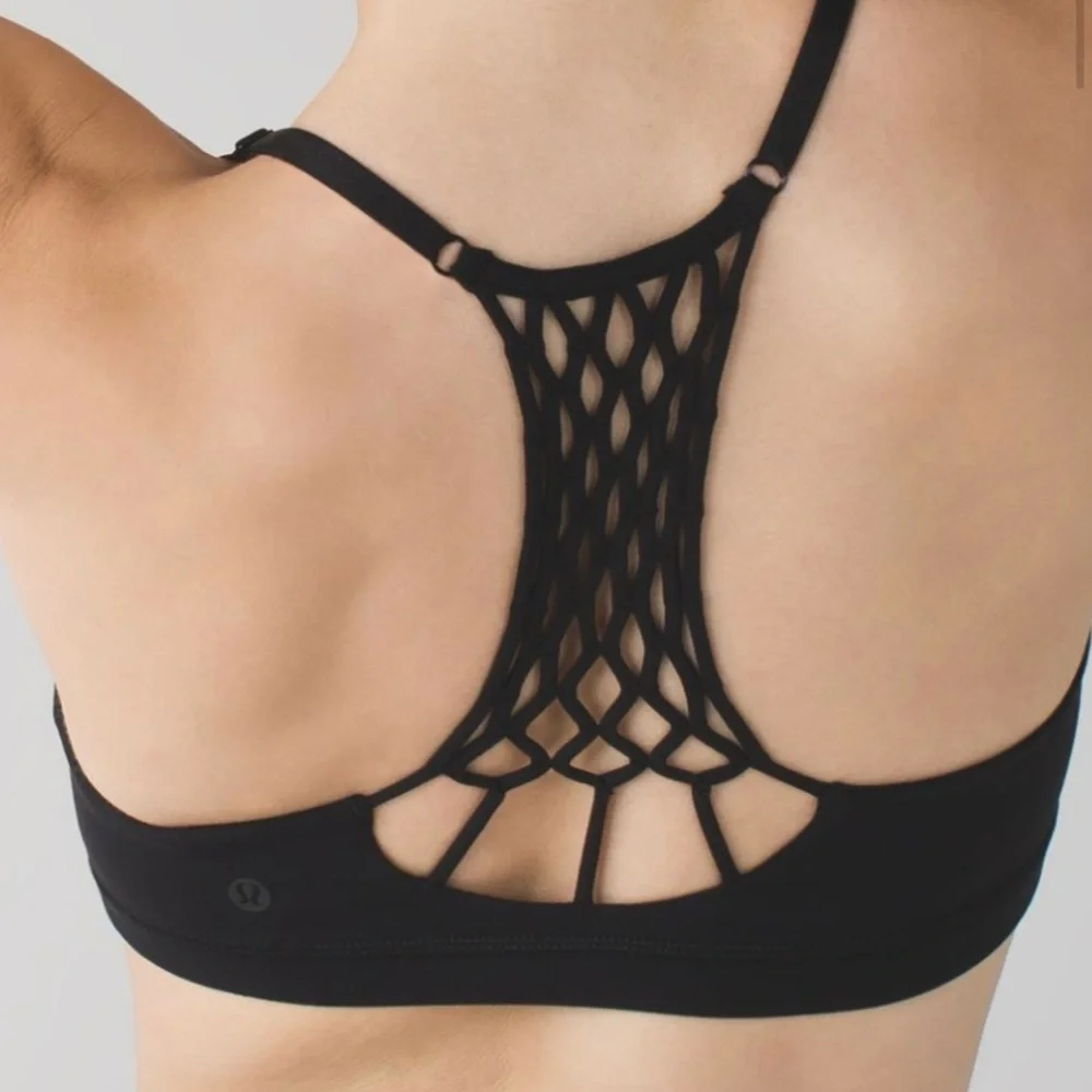Lululemon True Self Bra II Black Strappy Back Yoga Sports Bra Size 10